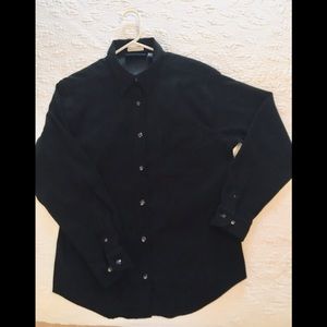 Black Suede-like Button Down Shirt